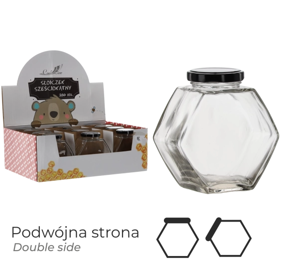 Borcan hexagonal cu capac înfiletabil 380 ml