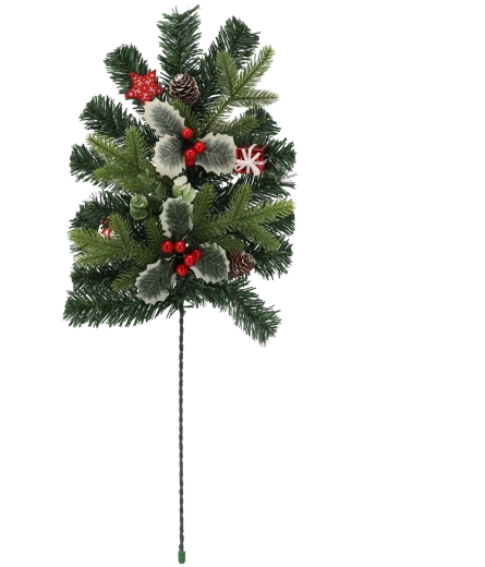 Crenguță decorativă de Crăciun cu ilex 60 cm roșu