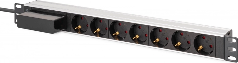 PDU Rack liștă 19" cu întrerupător și întreruptor automat C 16 A, 7x Schuko, cablu 1,8 m, aluminiu