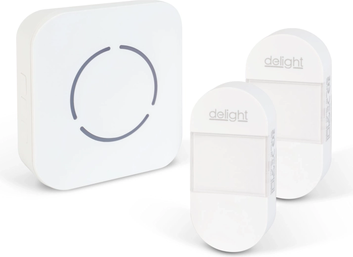 Sonerie wireless cinetică cu 2 butoane, albă cu LED albastru