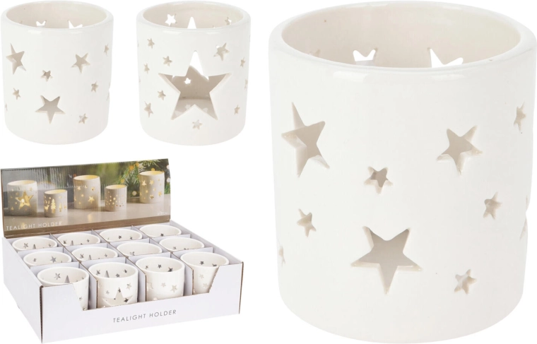 Suport din porțelan pentru lumânare tip pastilă, alb, 7,5 × 8 cm