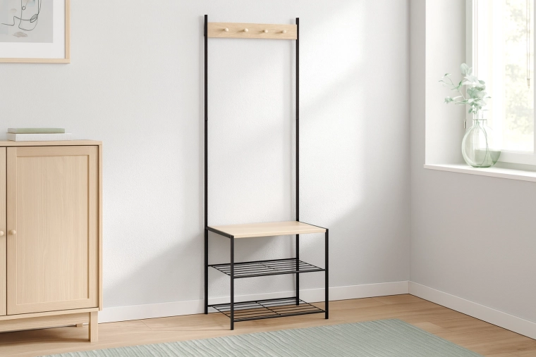 Cuier de hol independent cu bancă și 3 rafturi 60 × 40 × 175 cm