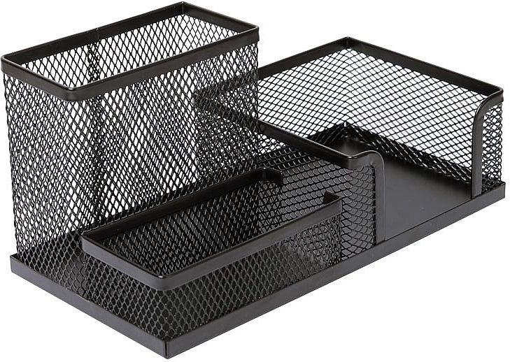 Organizator metalic de birou cu cub de notițe, negru