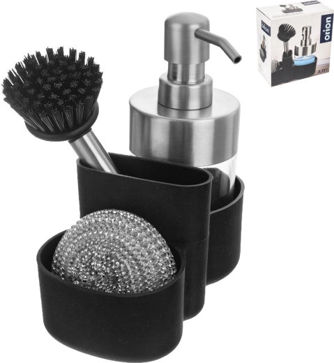 Dozator din inox pentru detergent de vase cu organizator, 0,35 l