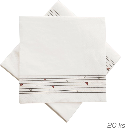Șervețele din hârtie cu inimioare 33 × 33 cm, 20 buc.