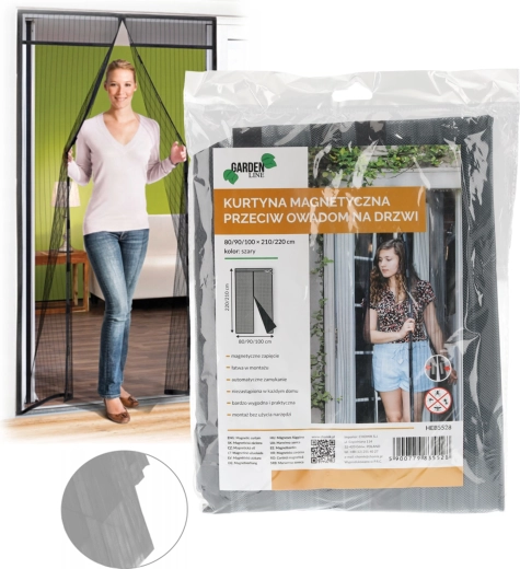 Plasă magnetică împotriva insectelor pentru uși, gri