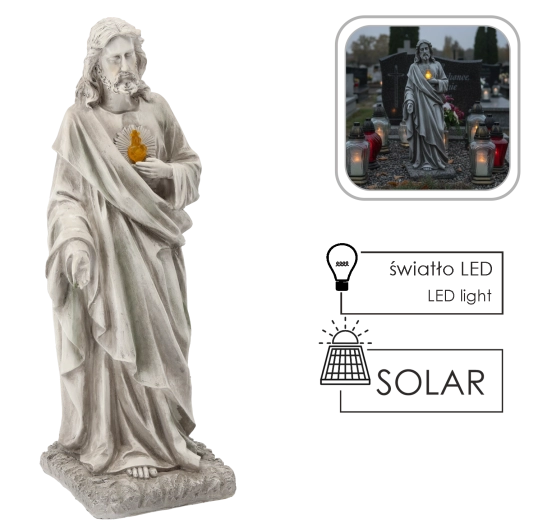 Statuie a lui Isus cu LED și alimentare solară, 52 cm
