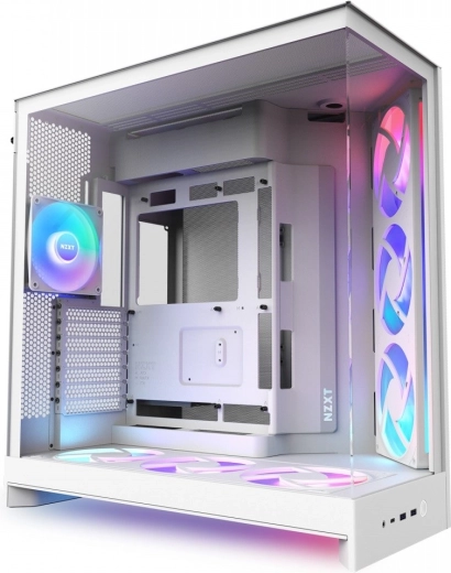 NZXT H9 Flow RGB+ carcasă ATX Mid-Tower albă, cu fereastră