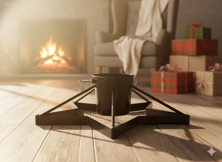 Suport metalic pentru brad de Crăciun cu rezervor de apă, negru