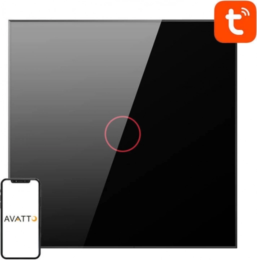Întrerupător inteligent tactil Wi‑Fi pentru iluminat Avatto, 1 buton, negru