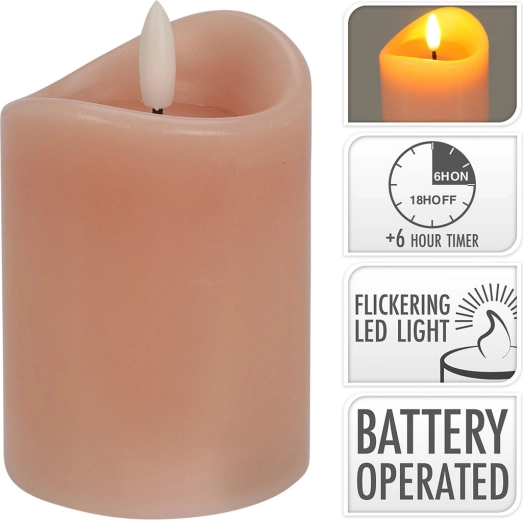 Lumânare LED cu flacără clipitoare și cronometru, roz 7 × 10 cm