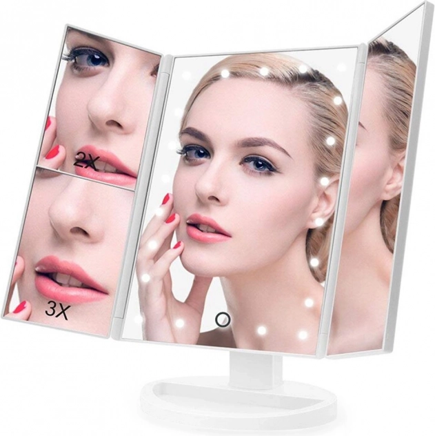 Oglindă cosmetică LED cu iluminare și mărire 2x/3x, albă