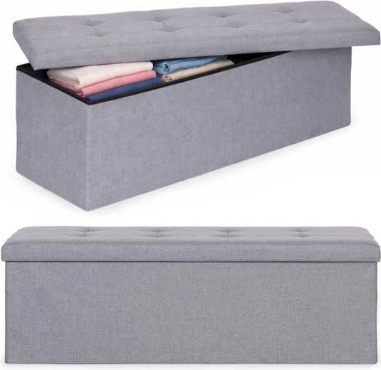 Bancă tapițată cu spațiu de depozitare 111 × 38 cm, gri deschis, ModernHome