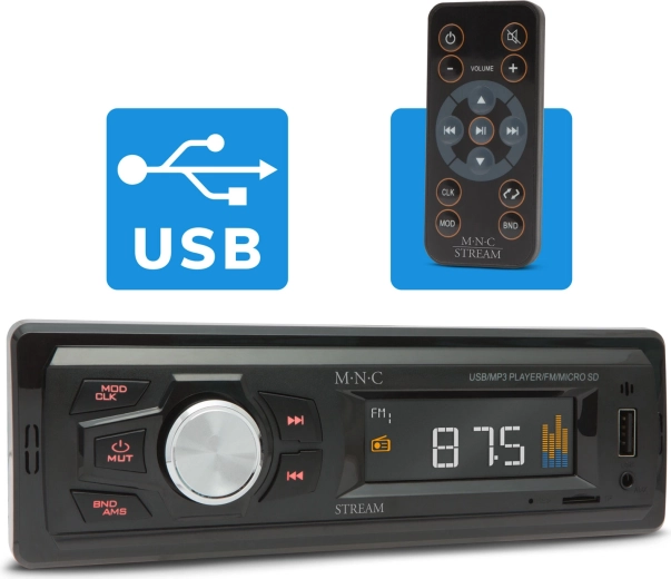 M.N.C Stream autoradio cu USB, AUX și microSD
