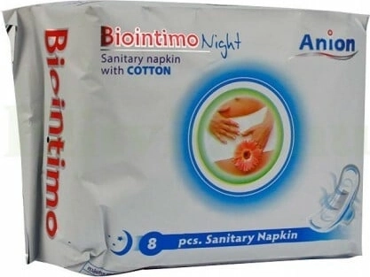 Biointimo Anion absorbante igienice de noapte cu aripioare 8 buc