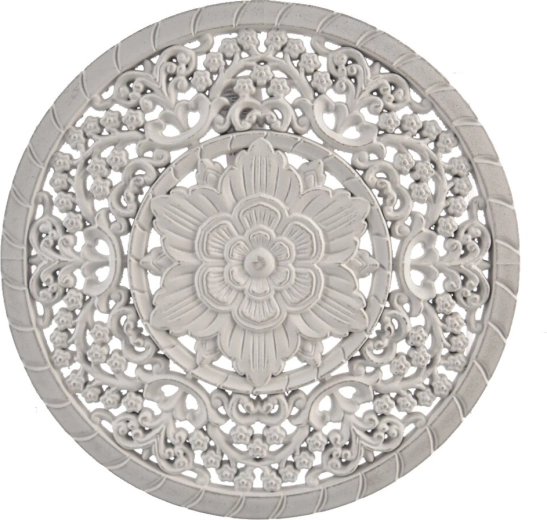 Mandala din lemn – decorațiune de perete albă 35 cm