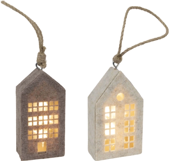 Decorațiune de Crăciun atârnată căsuță din fetru cu LED 14,5 cm