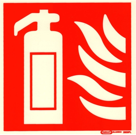 Tăbliță autoadezivă – simbol stingător 148 × 148 mm
