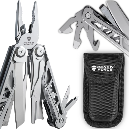 Multitool Renew Force 17 în 1 din oțel inoxidabil 440A cu siguranță Self-Locking și husă din nylon