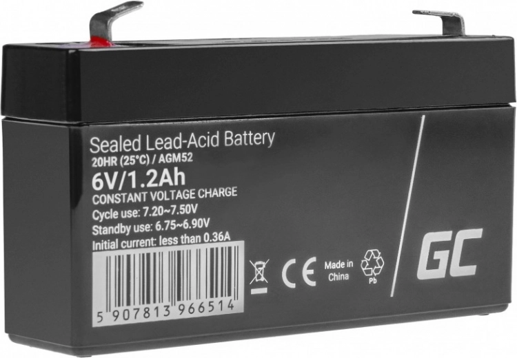 Baterie fără întreținere AGM VRLA Green Cell AGM52 6V 1,2Ah (pentru sisteme de securitate, case de marcat, jucării)