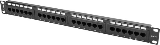 Patch panel 24 porturi 1U negru Cat.6