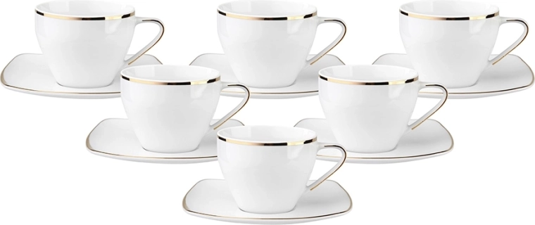 Mariapaula Moderna Kwadratowa Gold set de cafea 6 cești + 6 farfurioare