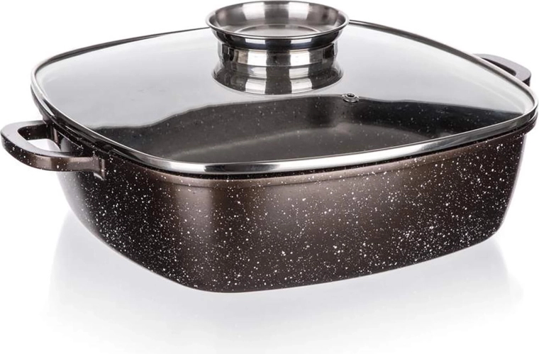 Tavă de copt cu capac 28 × 28 × 7,5 cm Premium Dark Brown cu strat antiaderent