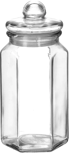 Borcan din sticlă hexagonal 1 l cu capac din sticlă