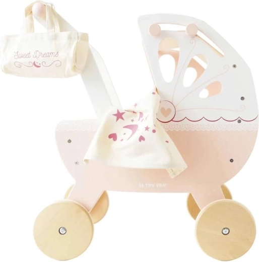 Cărucior din lemn pentru păpuși Sweet Dreams Le Toy Van