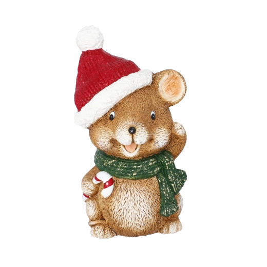 Figurină decorativă de Crăciun cu hamster și bastonaș de zahăr