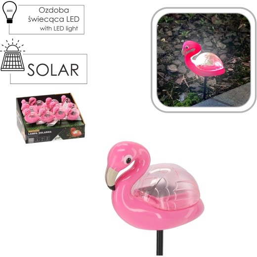 Lampă solară de grădină flamingo, alb cald, 10,5 × 5 × 17,5 cm