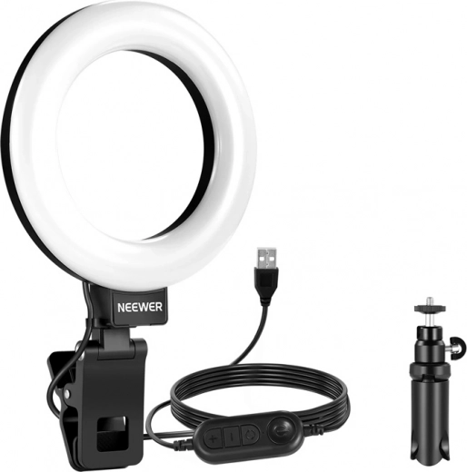 Neewer BR60 lumină LED circulară de 5" cu clemă și trepied de birou