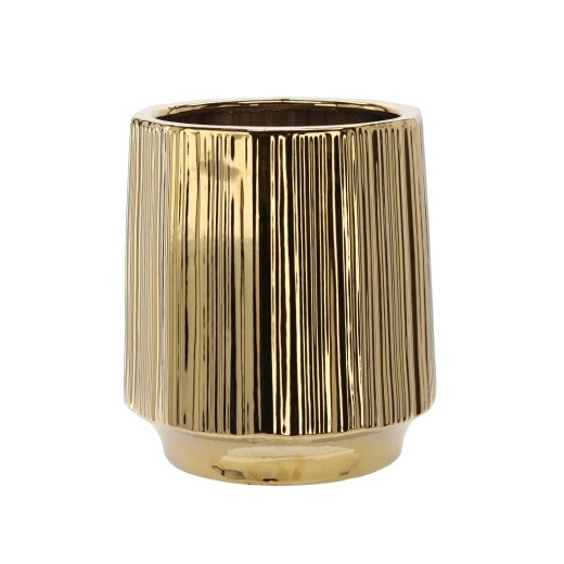 Ghiveci ceramic pentru flori, auriu, cu dungi, 32 × 32 × 35,5 cm