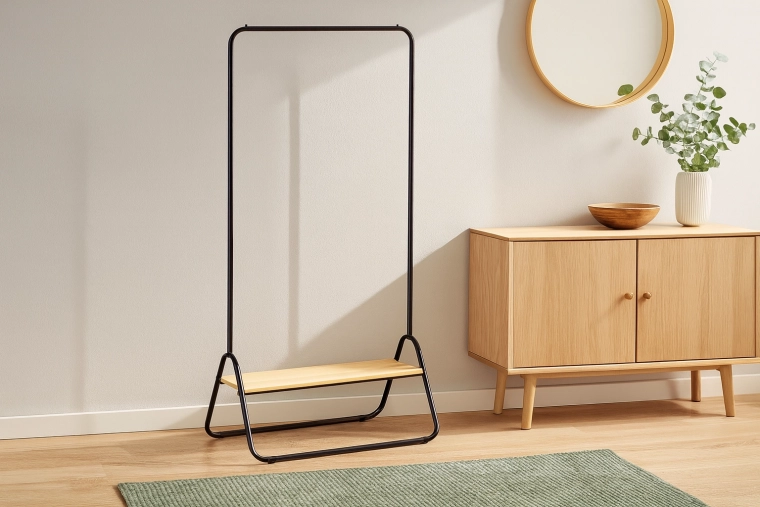 Cuier tip stativ cu raft, loft metalic 80 × 44,5 × 146 cm