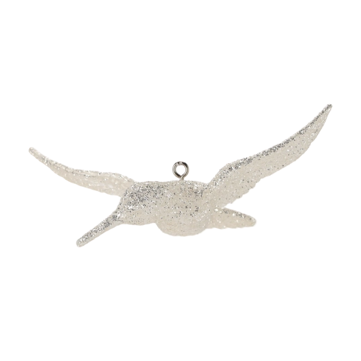 Ornament de Crăciun din sticlă, colibri alb lucios, 8 × 13 cm, set 6 buc