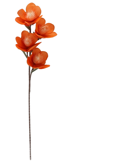 Magnolie artificială decorativă – portocalie, 4 flori, 93 cm