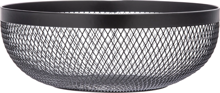 Coș rotund din metal pentru fructe, negru, 26 cm