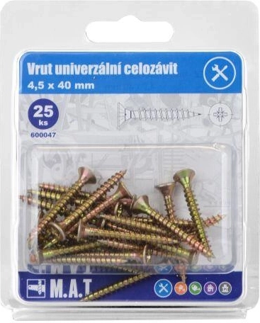 Șuruburi universale, filet complet 4,5 × 40 mm, zincate (25 buc.)