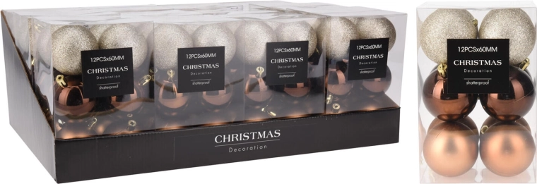 Bile de Crăciun 6 cm maro-aurii, mix 12 buc