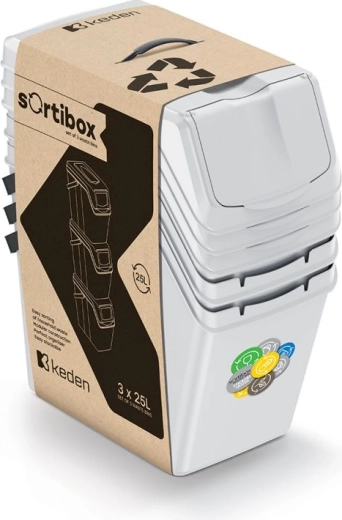 Set de trei coșuri de sortare a deșeurilor SORTIBOX II 3×25 l gri cenușă
