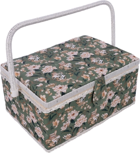 Casetă de cusut verde (lemn și poliester) 31 × 23,5 × 16 cm