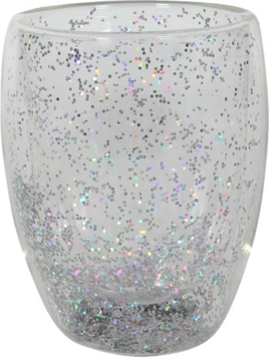 Pahar cu perete dublu 350 ml cu confetti argintii