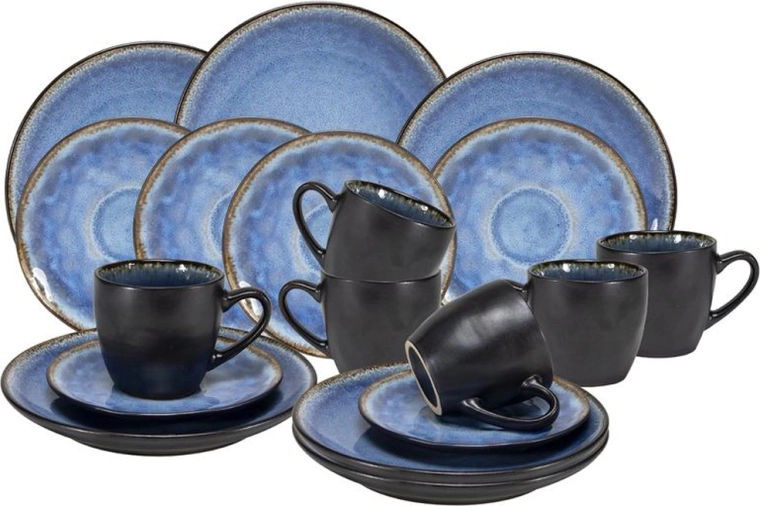 Set de cafea Santorini 18 piese – ceramică glazurată, albastru