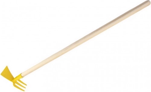 Hârleț cu două fețe pentru copii, galben cu mâner de 80cm