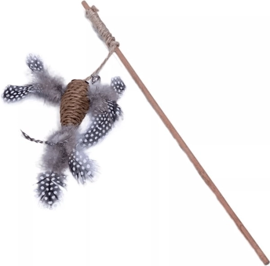 Quapas! undiță naturală pentru pisici cu păsărică maro și pene