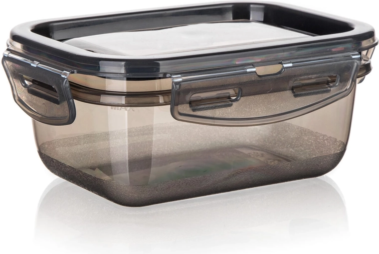 Cutie CADENZA dreptunghiulară 0,45 l cu închidere cu clips, plastic fumuriu transparent