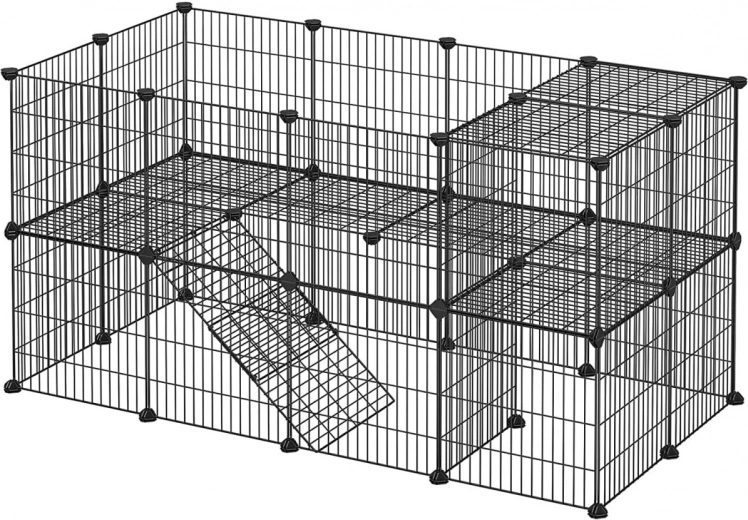 Carcasa modulară pentru animale de companie mici – 2 niveluri, pentru hamsteri, porcușori de Guineea, rozătoare, negru