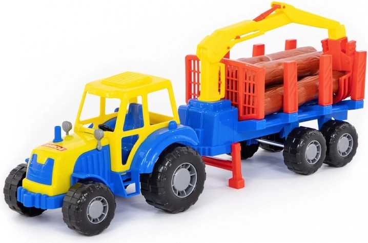 Tractor forestier pentru copii cu remorcă și bușteni