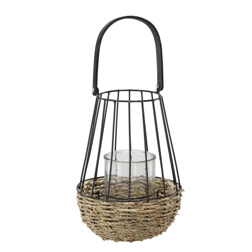 Laternă metalică negru-maro cu inserție de sticlă 26 × 41 cm