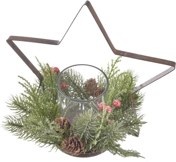 Sfeșnic Star din sticlă și metal, cu decor cu bobițe, 20 × 20 × 22 cm